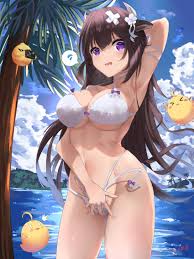 blush stickers, open mouth, bikini, spoken sweatdrop, manjuu (azur lane) -  Anime R34