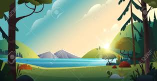 Rural Cartoon Landscape Beautiful View Of The Lake And The Mountains Royalty Free Cliparts Vectors And Stock Illustration Image 119694432
