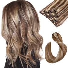 While brunettes were pushed aside for blonde locks over the years, brown hair is becoming quite trendy. Amazon Com Clip In Hair Extensions Brown With Blonde Highlighted Human Hair Clip In Real Extensions 7 Pieces 70g Remy Clip In Hair Extensions Silky Straight Double Weft Clip Ons For Women