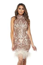 Melody Rose Gold Mesh Sequins Feather Hem Mini Dress Gold Sequence Dress Sequence Dress Mini Dress