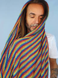 Boho AF Rainbow Large Stretchy Infinity Scarf From Nepal Pride Spectrum  Black Cotton