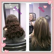 Makeover Brown Curly All One Length Hair To Blonde Highlights With Layers And Blowdryed And Flat Ironed Straight One Length Hair Hair Lengths Hair