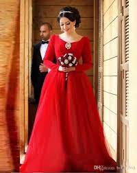Discount Vintage Red Wedding Dresses 2020 Saudi Arabia Princess Long Sleeves A Line Bridal Gowns V Back Wedding Vestidos With Bow Custom Made Wedding Gown Lace A Line Bridal Gowns