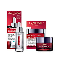 This intensive serum helps wrinkles and fine lines by rehydrating the surface layers of the skin. L Oreal Paris Revitalift Anti Aging Skin Care Regimen Kit With Hyaluronic Acid Facial Serum And Triple Power Face Discountsmania Com
