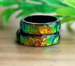 Black Opal Imitation Resin Ring Wedding Band Gift For Men Promise Minimalist Rainbow Boho Unique Rings Unisex Holographic Men Jewelry Black Opal Ring Black Opal Unique Rings