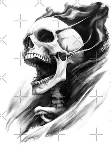 Skull No 6: Screaming Skull. Monochrome. Poster