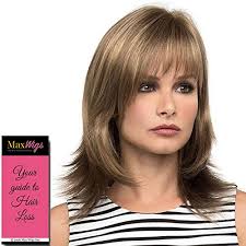 A chic face framing alternative for those looking for a manageable hairstyle wig that needs minimal styling but always looks as though you've just visited the hair salon! Amazon Com Gigi Wig Color Almond Breeze Envy Wigs 8 Shoulder Length Flirty Long Layers Kanekalon Synthetic Monofilament Top Wispy Face Framing Bangs Natural Hair Peluca Bundle Maxwigs Hairloss Booklet Beauty