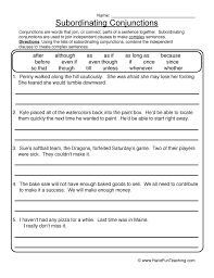 Subordinating Conjunctions Worksheets 4th Grade Conjunctions Worksheet Complex Sentences Worksheets Subordinating Conjunctions