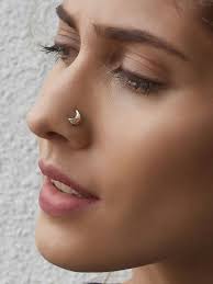 Silver Crescent Moon Nose Pin Beautiful Girl Face Beauty Pretty Face