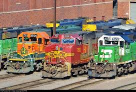 Here We See The Four Color Schemes Of The Bnsf Including Heritage Orange At Sf Warbonnet Silver Red At Sf Bnsf Railway Railroad Photography Train Pictures