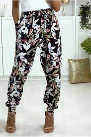 Maybe you would like to learn more about one of these? Pantalon Noir Motif Fleuris Elastique Aux Chevilles Avec Poches