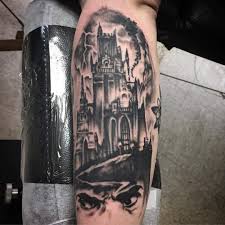 Castle Dracula With Bela Lugosi S Eyes Nerd Tattoo Dark Art Tattoo Body Art Tattoos