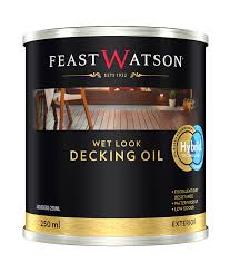 Decking oil is one of the best ways to do this as it allows you to keep your decking/patio clean, as well as looking good whatever the weather. Wet Look Decking Oil Feast Watson Products