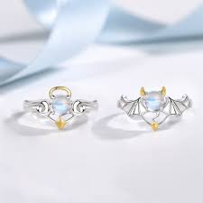 Matching rings are included for a complete look. Adjustable Angel And Demon Matching Promise Rings For Couples In Sterling Silver