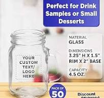 Amazon.com: Custom Mason Jar with Handle Set 4.5 oz. Set of 50,  Personalized Bulk Pack - Sampler Glasses, Glass Jars for Overnight Oats,  Candies, ...