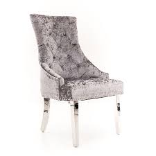 Crushed velvet dining chairs knocker ring statement studded decorated furniture. Lyon Silver Velvet Dining Chair With Lion Knocker And Chrome Legs Velvet Dining Chairs Dining Chairs Chair
