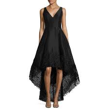 Betsy Adam Lace Trimmed Hi Lo Gown 319 Liked On Polyvore Featuring Dresses Gowns Black Lace Evening Dresses Lace Evening Gowns Sleeveless Lace Dress