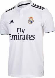 With the first shirt, the white colour is combined with the black of the logo, the. Adidas Real Madrid Home Jersey 2018 19 Soccerpro Sports Jersey Design Real Madrid Real Madrid Shirt