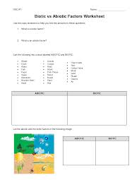 A limiting factor is a factor that restricts the size of a population from reaching its full potential. Biotic And Abiotic Factors Worksheet Abiotic Social Studies Worksheets Teaching Biology