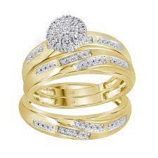 Gold-n-diamonds Inc 14kt Yellow Gold His Hers Round Diamond Cluster Matching Bridal Wedding Ring Band Set 13 Cttw - Freeman And Foote Jewelers