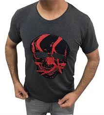 Skull Erkek Kuru Kafa Sifir Yaka Tisort Gri Erkek Tisort Tisort Gri