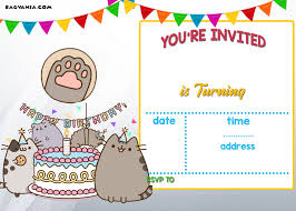 Birthday Party Invitation Card Template Free Download Free Printable Pusheen Birthday Invitation Template Drevio Party Invite Template Cat Birthday Invitations Birthday Party Invitation Templates