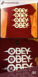 Dark Red Obey T Shirt Dark Red Obey T Shirt With White
