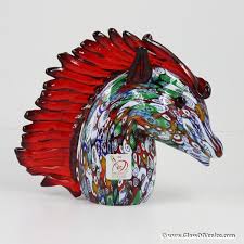 Murano rearing glass horses (2) and gondola in blue. Murano Art Glass Millefiori Horse Head Murano Glass Animals Art Glass Art