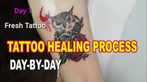 Tattoo soreness began as soon as your tattoo the more plasma fluid you clean off during this stage the less scab your skin will form in the coming days. Tattoo Healing Process Day By Day Youtube