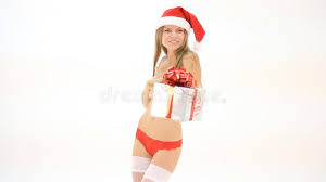 Nackte Weihnachtsfrau in Sankt-Hut Mit Geschenkboxtanzen Stock Footage -  Video von leute, menschlich: 75271528