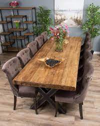 3m Reclaimed Teak Urban Fusion Cross Dining Table With Ten Velveteen Ring Back Dining Chairs Large Wooden Dining Tables Large Oak Dining Tables Reclaimed Dining Table