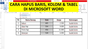 Hapus Kolom Dan Baris Tabel Di Microsoft Word Youtube
