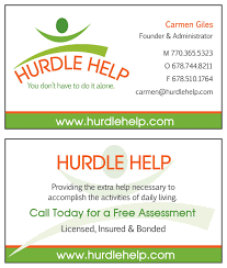 Business Card Design And Layout Created For Hurdle Help A Senior Concierge Company That Offers Non Medical Business Card Design Card Design Brochure Examples