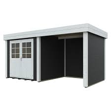 Blockbohlenhaus mikka holz grundflache 3 6 m wandstarke 19 mm satteldach wood crafts outdoor structures outdoor Kiehnholz Blockbohlenhaus Kh 28 069 Set 3 Grundflache 12 88 M Anthrazit Weiss Mit Anbau Seiten Ruckwand Wandstarke 28 Mm Bauhaus