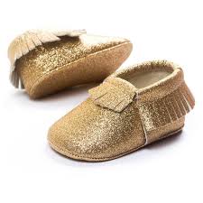 Gold Glitter Sparkle Leather Toddler Moccasins First Walkers