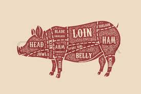 Pig Butcher Diagram Pork Cuts Design Stock Vector