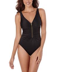 Details About New Trimshaper Black Zip Front Zoe One Piece Swimsuit All Sizes