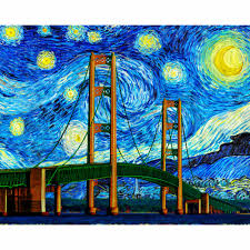 Mackinac bridge authority executive secretary kim nowack understands the views are spectacular, but cautions drivers to pay extra attention when driving through work zones on. Mackinac Bridge Starry Night Canvas Print Night Light Designs