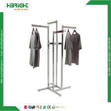 Lifefair clothing garment rack double rail heavy duty rolling clothes rack with wheels and bottom shelves capacity 400 lbs hanging clothes organizer stand rack. Commercial Stainless Steel 4 Arms Display Rack Clothing Garment Rack China Garment Rail Clothes Rack Made In China Com