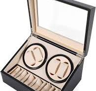SHZICMY Automatic Watch Winder Display Box, 4+6 Automatic Rotation Leather  Wood Watch Winder Collector Display Box (Black)