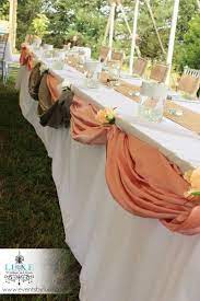 Pin By The Paper Veil Couture Invitat On Shabby Chic Rustic Wedding Decor Peach And Silver Wedding Head Table Wedding Head Table Wedding Decorations Head Table Decor
