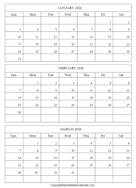 Free printable blank calendars are provided to print and download. January February March 2021 Calendar Printable The Calendar