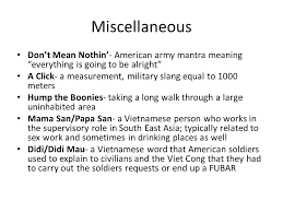 When sighting in a weapon, the term click is used to indicate one minute of arc. Vietnam Slang By Kristen Stephen Mike Zones Lz Landing Zone Hot Zone An Area Where Actual Fighting Was Going On In Vietnam In Country Vietnam Ppt Download