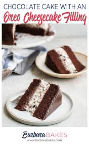 Place the first chocolate cake layer onto your cake base or cake pedestal. Chocolate Cake With An Oreo Cheesecake Filling From Barbara Bakes