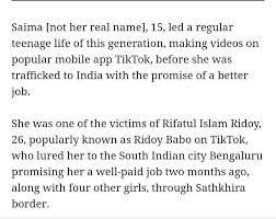 We did not find results for: Nk Bhai On Twitter Ridoy Babo On Tiktok Who Lured Her To The South Indian City Bengaluru Promising Her A Well Paid Job Two Months Ago Along With Four Other Girls Through Sathkhira