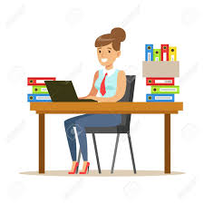 Please remember to share it with your friends if you like. Woman Working At Her Desk With Computer And Folders Part Of Royalty Free Cliparts Vectors And Stock Illustration Image 70581187