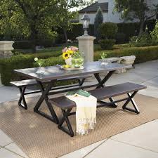 Noble House Black And Brown 3 Piece Metal Rectangular Outdoor Picnic Style Dining Set 302483 The Home Outdoor Dining Set Durable Outdoor Table Outdoor Dining