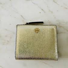 Tory Burch Peace Metallic Spark Gold Leather Bi Fold Mini Wallet Tory Burch Wallet 066178727651 Fash Brands