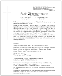 Alle Traueranzeigen für Ruth Zimmermann
