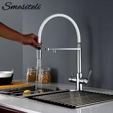 Smesiteli المطبخ ثلاثي تدفق صنبور النحاس الكروم قطب مع خرطوم جهاز الرش تنقية المياه وظيفة 3 طريقة صنبور تصفية الماء في حنفيات المطبخ من تجميل المنزل على Www Unohama Club Store